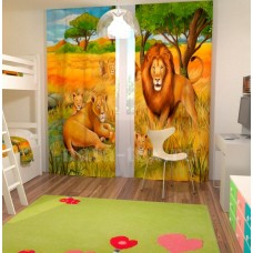Фотошторы для детской комнаты с эффектом объемного рисунка 3D Львиная семья 155*270см